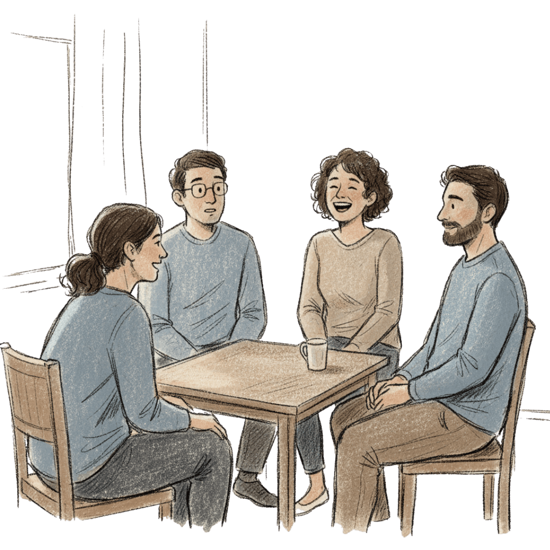 Four people in real conversation